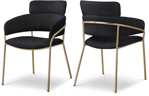 Urban Black Velvet Upholstered Dining Chair, 2-Piece