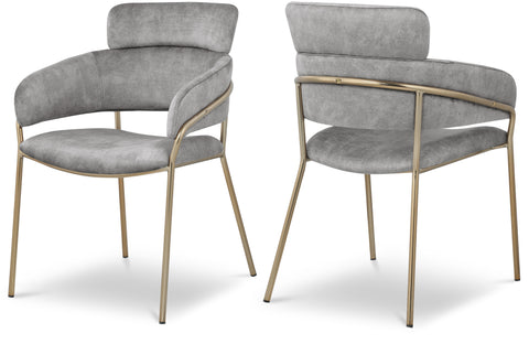 Urban Grey Velvet Upholstered Dining Chair, 2-Piece