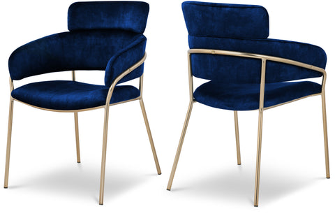 Urban Navy Velvet Upholstered Dining Chair, 2-Piece
