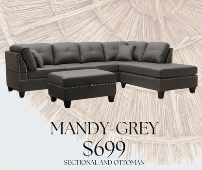 Mandy Sectional with Free Ottoman in Grey