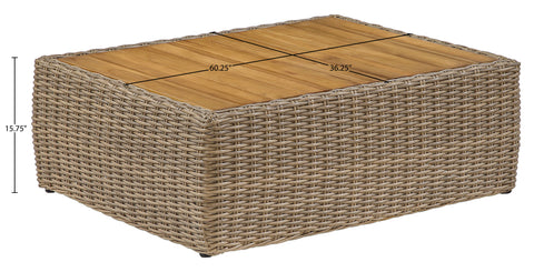 Giselle Natural Teak Wood And Wicker Outdoor Patio Coffee Table, 1 Piece