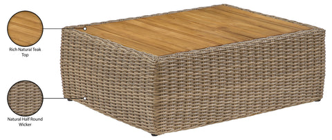 Giselle Natural Teak Wood And Wicker Outdoor Patio Coffee Table, 1 Piece