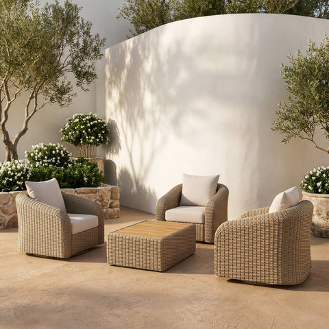 Giselle Natural Teak Wood And Wicker Outdoor Patio Coffee Table, 1 Piece