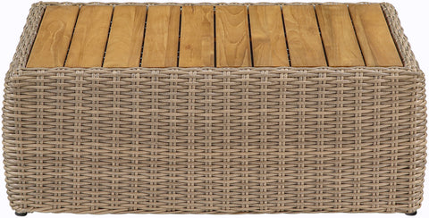 Giselle Natural Teak Wood And Wicker Outdoor Patio Coffee Table, 1 Piece