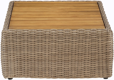 Giselle Natural Teak Wood And Wicker Outdoor Patio Coffee Table, 1 Piece