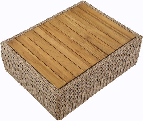 Giselle Natural Teak Wood And Wicker Outdoor Patio Coffee Table, 1 Piece