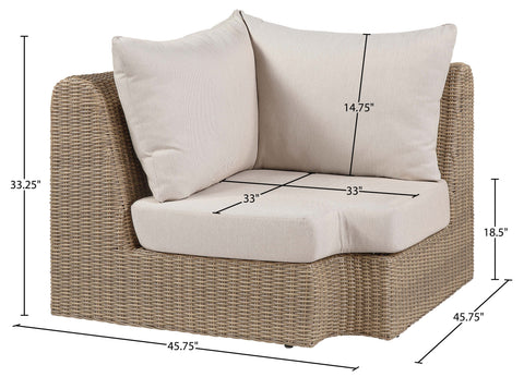 Giselle Beige Olefin Water Resistant Fabric And Wicker Outdoor Patio Corner Chair, 1 Piece