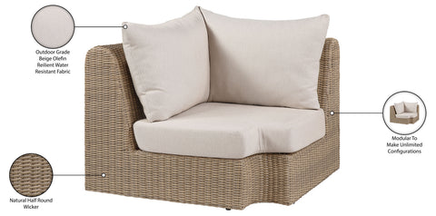Giselle Beige Olefin Water Resistant Fabric And Wicker Outdoor Patio Corner Chair, 1 Piece