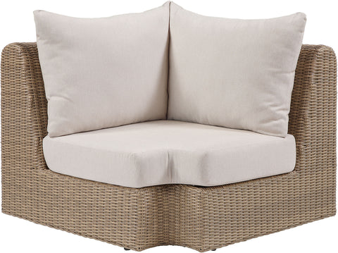 Giselle Beige Olefin Water Resistant Fabric And Wicker Outdoor Patio Corner Chair, 1 Piece