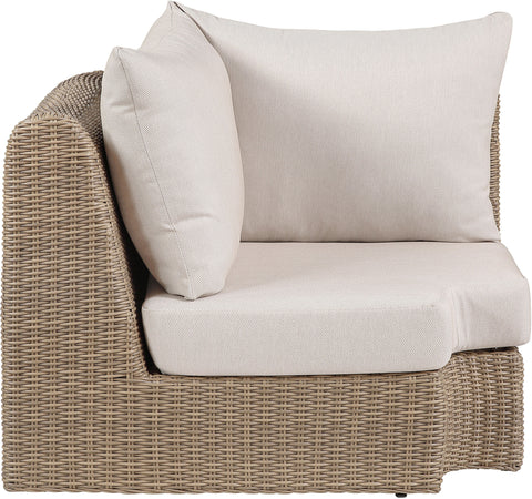 Giselle Beige Olefin Water Resistant Fabric And Wicker Outdoor Patio Corner Chair, 1 Piece