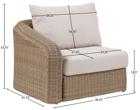 Giselle Beige Olefin Water Resistant Fabric And Wicker Outdoor Patio Left Arm Chair, 1 Piece