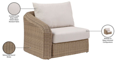Giselle Beige Olefin Water Resistant Fabric And Wicker Outdoor Patio Left Arm Chair, 1 Piece