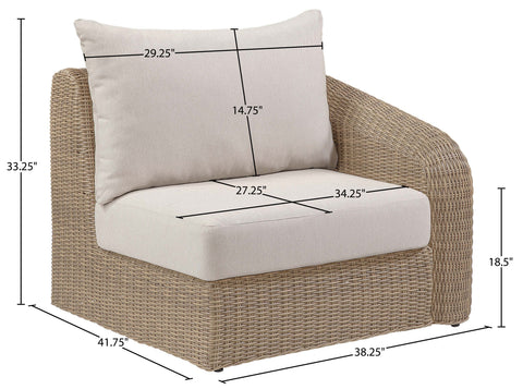 Giselle Beige Olefin Water Resistant Fabric And Wicker Outdoor Patio Right Arm Chair, 1 Piece
