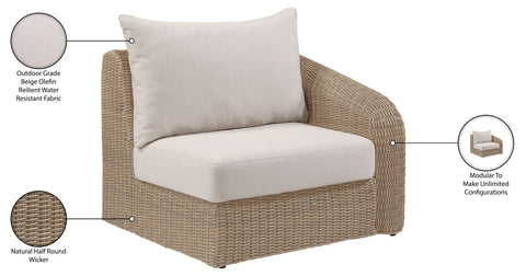 Giselle Beige Olefin Water Resistant Fabric And Wicker Outdoor Patio Right Arm Chair, 1 Piece
