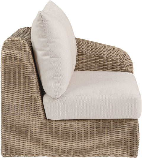 Giselle Beige Olefin Water Resistant Fabric And Wicker Outdoor Patio Right Arm Chair, 1 Piece