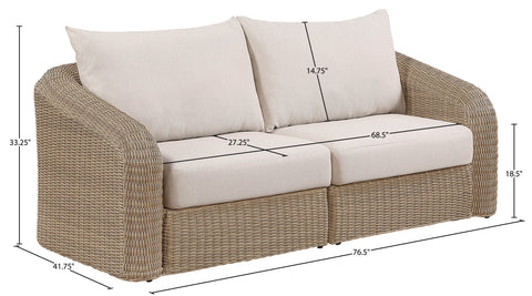 Giselle 85.25" Beige Olefin Water Resistant Fabric And Wicker Outdoor Patio Loveseat, 2-Piece
