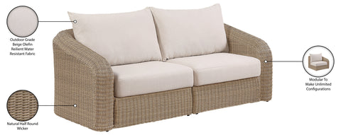 Giselle 85.25" Beige Olefin Water Resistant Fabric And Wicker Outdoor Patio Loveseat, 2-Piece