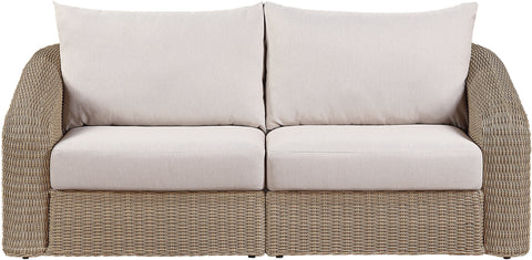 Giselle 85.25" Beige Olefin Water Resistant Fabric And Wicker Outdoor Patio Loveseat, 2-Piece