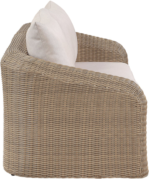 Giselle 85.25" Beige Olefin Water Resistant Fabric And Wicker Outdoor Patio Loveseat, 2-Piece