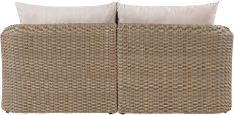 Giselle 85.25" Beige Olefin Water Resistant Fabric And Wicker Outdoor Patio Loveseat, 2-Piece