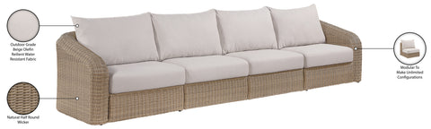 Giselle 155.25" Beige Olefin Water Resistant Fabric And Wicker Outdoor Patio Sofa, 4-Piece