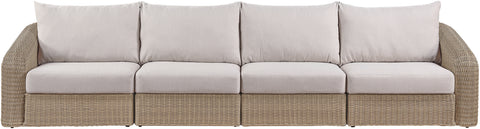Giselle 155.25" Beige Olefin Water Resistant Fabric And Wicker Outdoor Patio Sofa, 4-Piece