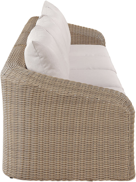 Giselle 155.25" Beige Olefin Water Resistant Fabric And Wicker Outdoor Patio Sofa, 4-Piece