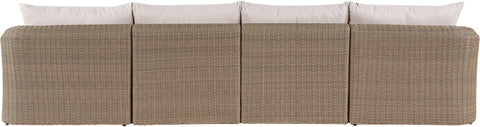 Giselle 155.25" Beige Olefin Water Resistant Fabric And Wicker Outdoor Patio Sofa, 4-Piece