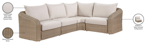 Giselle 123.25" Beige Olefin Water Resistant Fabric And Wicker Outdoor Patio Sectional, 4-Piece