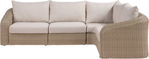 Giselle 123.25" Beige Olefin Water Resistant Fabric And Wicker Outdoor Patio Sectional, 4-Piece