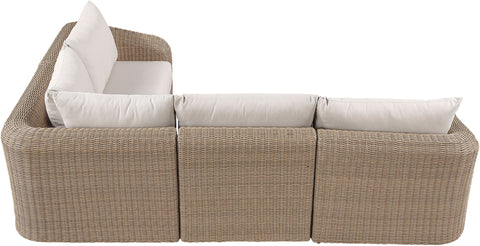Giselle 123.25" Beige Olefin Water Resistant Fabric And Wicker Outdoor Patio Sectional, 4-Piece