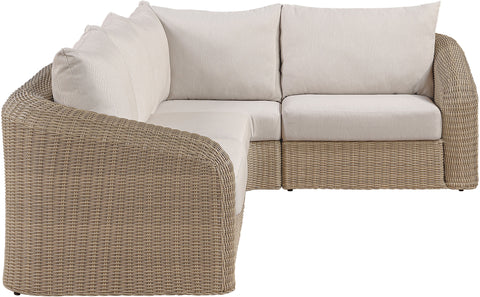 Giselle 123.25" Beige Olefin Water Resistant Fabric And Wicker Outdoor Patio Sectional, 4-Piece