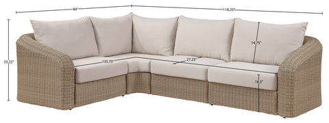 Giselle 88.25" Beige Olefin Water Resistant Fabric And Wicker Outdoor Patio Sectional, 4-Piece