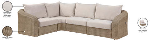 Giselle 88.25" Beige Olefin Water Resistant Fabric And Wicker Outdoor Patio Sectional, 4-Piece