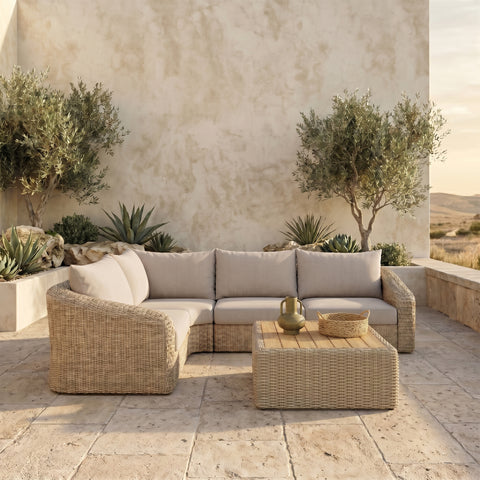 Giselle 88.25" Beige Olefin Water Resistant Fabric And Wicker Outdoor Patio Sectional, 4-Piece
