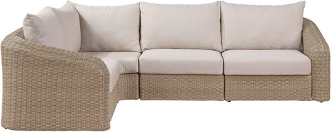 Giselle 88.25" Beige Olefin Water Resistant Fabric And Wicker Outdoor Patio Sectional, 4-Piece