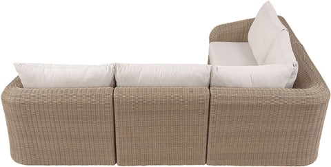 Giselle 88.25" Beige Olefin Water Resistant Fabric And Wicker Outdoor Patio Sectional, 4-Piece