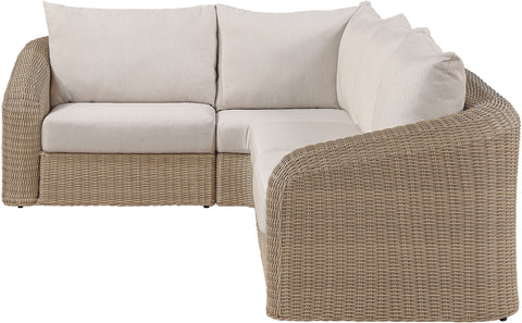 Giselle 88.25" Beige Olefin Water Resistant Fabric And Wicker Outdoor Patio Sectional, 4-Piece