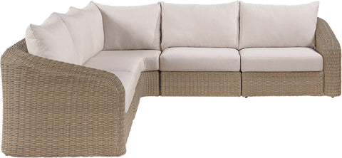 Giselle 123.25" Beige Olefin Water Resistant Fabric And Wicker Outdoor Patio Sectional, 5-Piece