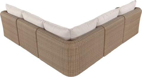 Giselle 123.25" Beige Olefin Water Resistant Fabric And Wicker Outdoor Patio Sectional, 5-Piece