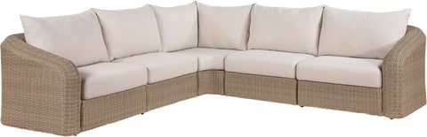 Giselle 123.25" Beige Olefin Water Resistant Fabric And Wicker Outdoor Patio Sectional, 5-Piece