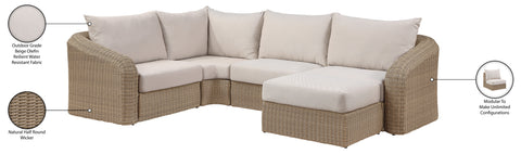 Giselle 123.25" Beige Olefin Water Resistant Fabric And Wicker Outdoor Patio Sectional, 5-Piece (Style 2)