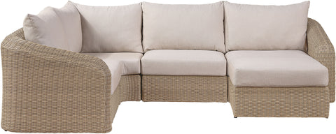 Giselle 123.25" Beige Olefin Water Resistant Fabric And Wicker Outdoor Patio Sectional, 5-Piece (Style 2)