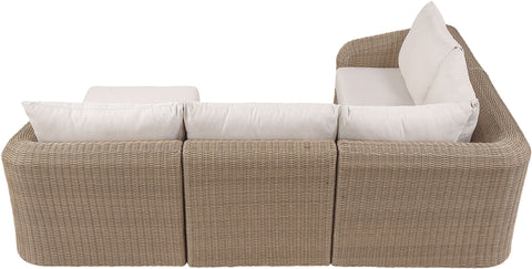 Giselle 123.25" Beige Olefin Water Resistant Fabric And Wicker Outdoor Patio Sectional, 5-Piece (Style 2)