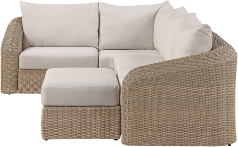 Giselle 123.25" Beige Olefin Water Resistant Fabric And Wicker Outdoor Patio Sectional, 5-Piece (Style 2)