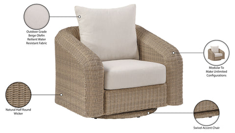 Giselle Beige Olefin Water Resistant Fabric And Wicker Outdoor Patio Swivel Chair, 1 Piece