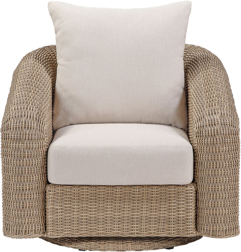 Giselle Beige Olefin Water Resistant Fabric And Wicker Outdoor Patio Swivel Chair, 1 Piece