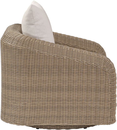 Giselle Beige Olefin Water Resistant Fabric And Wicker Outdoor Patio Swivel Chair, 1 Piece