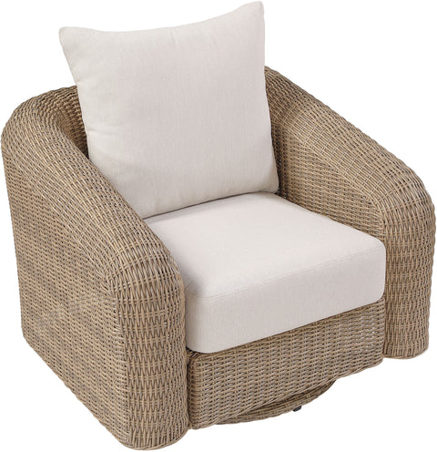 Giselle Beige Olefin Water Resistant Fabric And Wicker Outdoor Patio Swivel Chair, 1 Piece