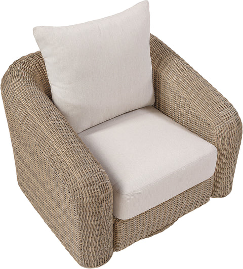 Giselle Beige Olefin Water Resistant Fabric And Wicker Outdoor Patio Swivel Chair, 1 Piece